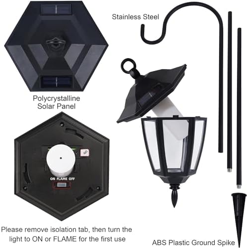 4 Pack Solar Halloween Flame Hanging Lights Outdoor, Flickering Flame LED Garden Lanterns with 4x38 Inch Shepherd Hooks, Landscape Lighting Waterproof for Lawn Yard Pathway Driveway, Purple