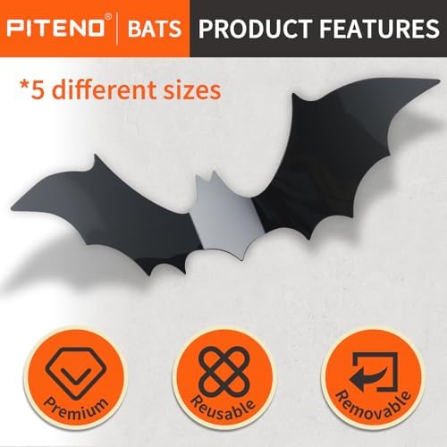 140Pcs Bats Halloween Decorations Party Supplies, Realistic PVC 3D Black Scary Bat Stickers for Creepy Home Decor Halloween Party Decorations DIY Wall Window Decal Bathroom Indoor