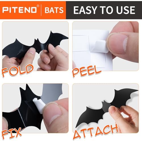 140Pcs Bats Halloween Decorations Party Supplies, Realistic PVC 3D Black Scary Bat Stickers for Creepy Home Decor Halloween Party Decorations DIY Wall Window Decal Bathroom Indoor