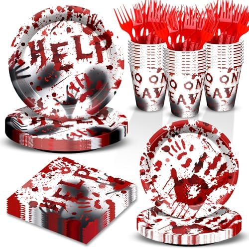 Halloween Bloody Party Plates Supplies Tableware Bloody Plates and Npkins