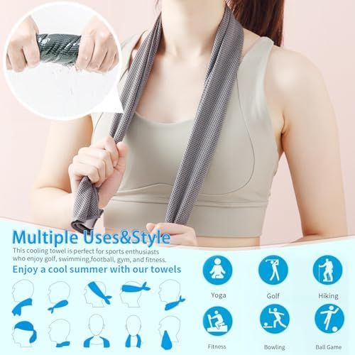 5 Pack Cooling Towels, 40 Inches X 12 Inches, Breathable Soft Chilly Microfiber Towel for Yoga, Sport, Running, Workout, Gym, Camping and Fitness, Multicolor