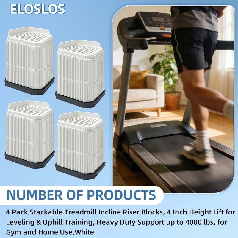 4 Pack Stackable Treadmill Incline Riser Blocks, Height Lift for Leveling & Uphill Training, Heavy Duty Support up to 4000 lbs, for Gym and Home Use
