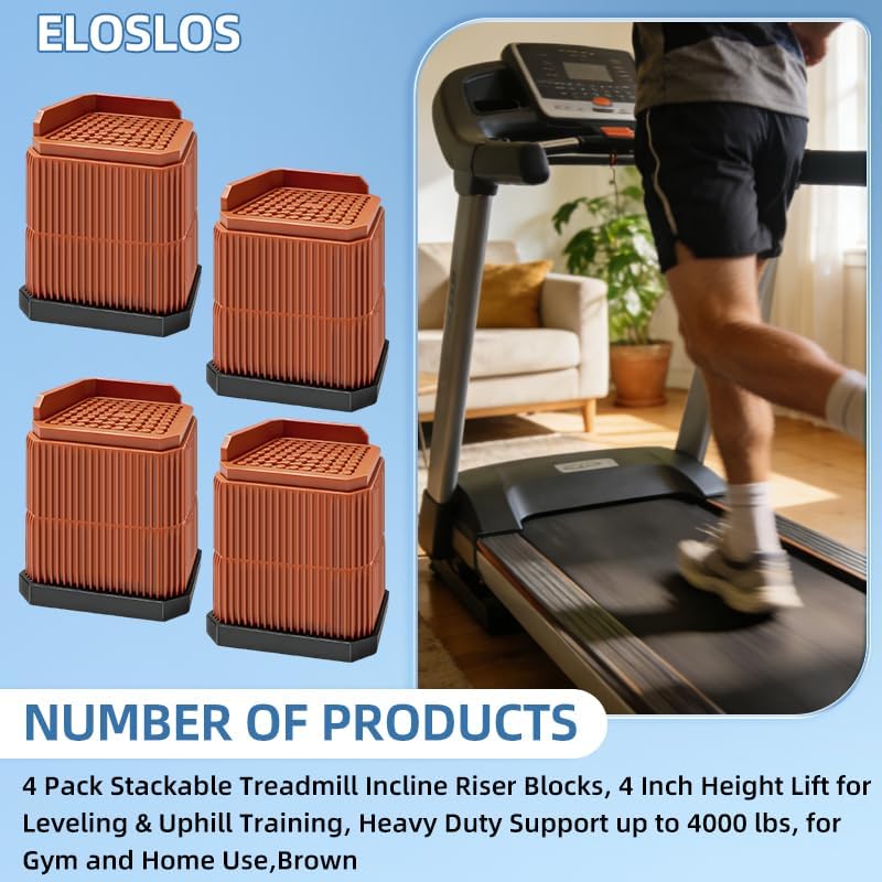 4 Pack Stackable Treadmill Incline Riser Blocks, Height Lift for Leveling & Uphill Training, Heavy Duty Support up to 4000 lbs, for Gym and Home Use