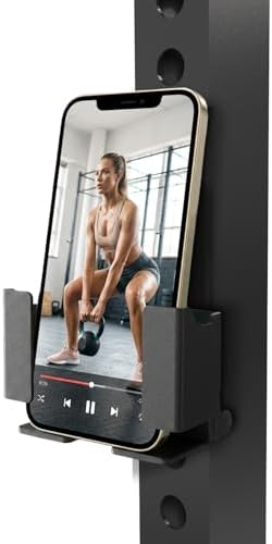 Power Rack Phone Mount, Hook-On Smartphone Holder for 2”×2”/3”×3” Squat Rack Upright, Tool-Free Installation, Vertical & Horizontal Viewing, Fits Phones up to 3.22” Wide
