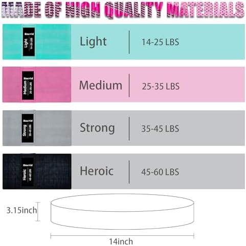 Resistance Bands for Working Out, 4 Levels Exercise Bands for Women & Men, Elastic Workout Band for Physical Therapy, Fabric Booty Band for Gym, Yoga, Pilates, Leg Training