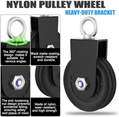 Silent Gym Cable Pulley Wheel for Home DIY Gym Pulley System, Upgraded Heavy-Duty Bracket, 3.54 in/90 mm Gym Pulley for Maximum 660LBS Load, Compatible with LAT Pulldown& Cable Exercises