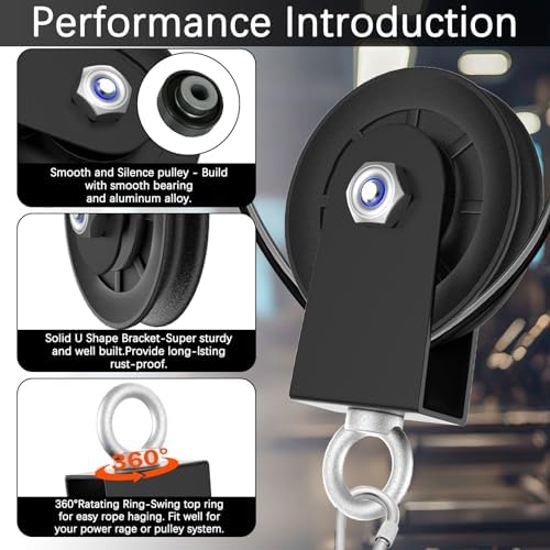 Silent Gym Cable Pulley Wheel for Home DIY Gym Pulley System, Upgraded Heavy-Duty Bracket, 3.54 in/90 mm Gym Pulley for Maximum 660LBS Load, Compatible with LAT Pulldown& Cable Exercises