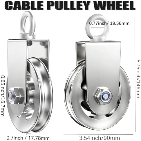 Silent Gym Cable Pulley Wheel for Home DIY Gym Pulley System, Upgraded Heavy-Duty Bracket, 3.54 in/90 mm Gym Pulley for Maximum 660LBS Load, Compatible with LAT Pulldown& Cable Exercises