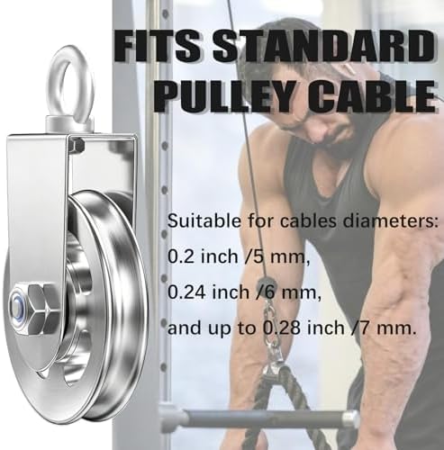 Silent Gym Cable Pulley Wheel for Home DIY Gym Pulley System, Upgraded Heavy-Duty Bracket, 3.54 in/90 mm Gym Pulley for Maximum 660LBS Load, Compatible with LAT Pulldown& Cable Exercises