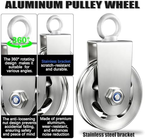 Silent Gym Cable Pulley Wheel for Home DIY Gym Pulley System, Upgraded Heavy-Duty Bracket, 3.54 in/90 mm Gym Pulley for Maximum 660LBS Load, Compatible with LAT Pulldown& Cable Exercises