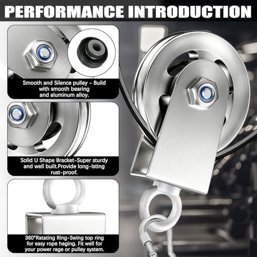 Silent Gym Cable Pulley Wheel for Home DIY Gym Pulley System, Upgraded Heavy-Duty Bracket, 3.54 in/90 mm Gym Pulley for Maximum 660LBS Load, Compatible with LAT Pulldown& Cable Exercises