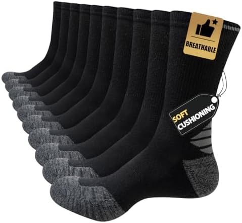 5/10 Pairs Mens Lightweight Long Cushion Work Socks Casual Breathable Crew Athletic Socks for Workout Sports
