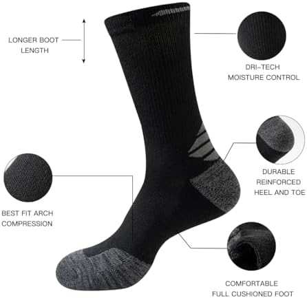 5/10 Pairs Mens Lightweight Long Cushion Work Socks Casual Breathable Crew Athletic Socks for Workout Sports