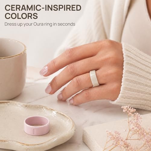 2 Pack Ring Cover Compatible with Oura Ring Gen 4/Gen 3 Horizon/Heritage, Ceramic-Look TPU Anti-Scratch Protector Accessories for Oura Ring Jacket Women Men, Size 8 (Not for Oura 4 Ceramic)