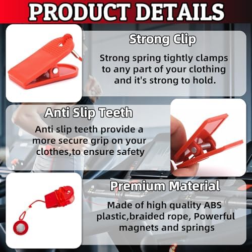 2pcs Universal Treadmill Magnetic Safety Key Replacement Magnetic Safety Switch Clip Emergency Machine Stop Accessories Universal Treadmill Emergency Stop Magnet for Most Treadmills Running Machines
