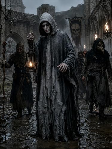 Grim Reaper Hooded Cloak for Men Women Halloween Costumes Cosplay Props
