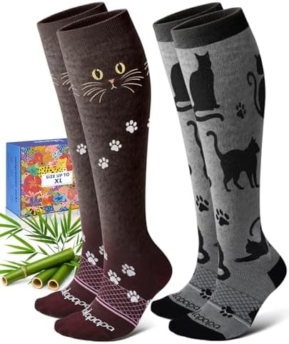 Bamboo Viscose Compression Socks for Women | 2 Pairs, 15-20 mmHg Graduated Support, Breathable Knee High, Arch Support, Nurse, Travel, Pregnancy, Daily Wear