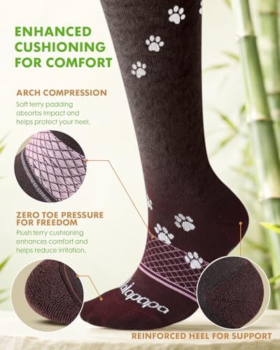 Bamboo Viscose Compression Socks for Women | 2 Pairs, 15-20 mmHg Graduated Support, Breathable Knee High, Arch Support, Nurse, Travel, Pregnancy, Daily Wear