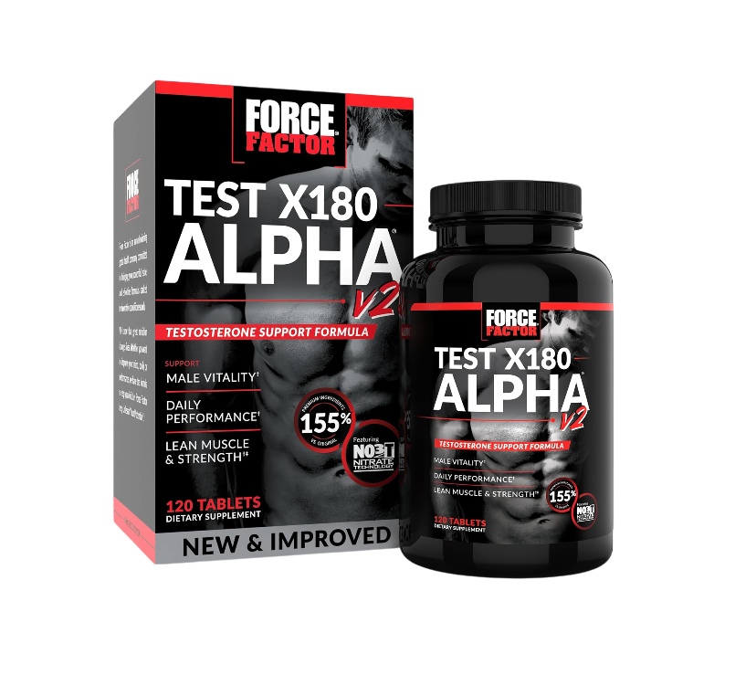 Force Factor Test X180 Alpha v2 T-Support for Men, T-Supplement to Help Build Strength, Boost Nitric Oxide, and Support Daily Performance, 120 Tablets