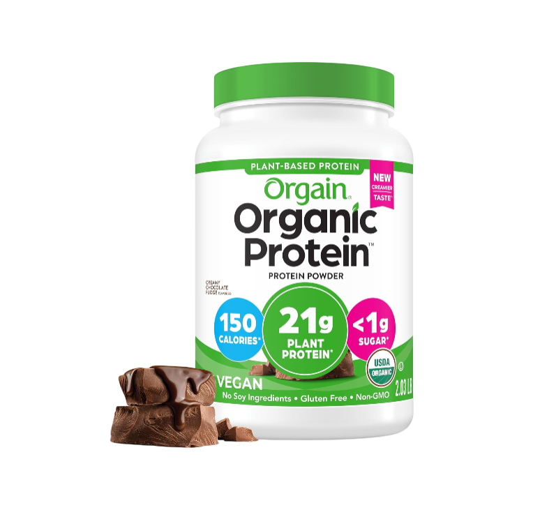Orgain Organic Vegan Protein Powder, Creamy Chocolate Fudge - 21g Plant Protein, 6g Prebiotic Fiber, Low Net Carb, No Lactose Ingredients, No Added Sugar, Non-GMO, For Shakes & Smoothies, 2.03 lb