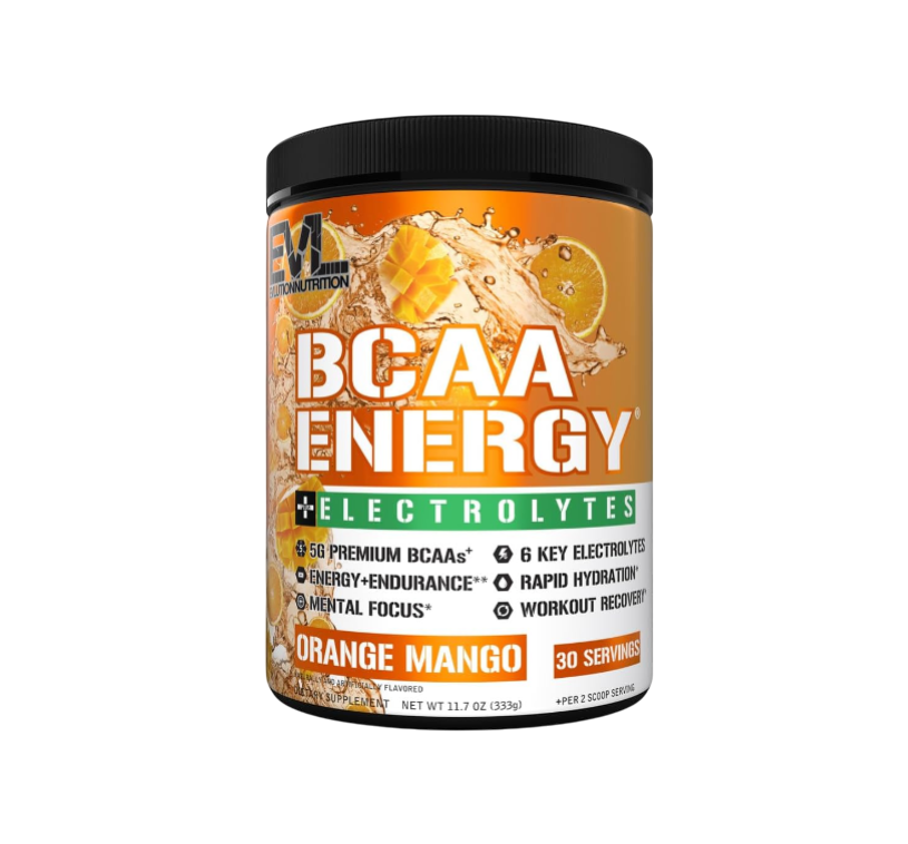 EVL BCAAs Amino Acids Powder - BCAA Energy Pre Workout Powder for Muscle Recovery Lean Growth and Endurance - Rehydrating Post Workout Recovery Drink with 6 Key Electrolytes - Orange Mango