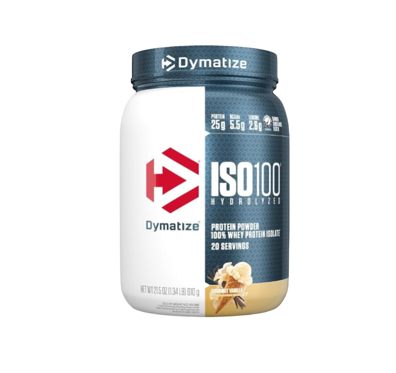 Dymatize ISO100 Whey Protein Powder Isolate, Gourmet Vanilla, 25g of Protein, 5.5g BCAAs, Less Than 120 Cal., Gluten Free, 1g Fat, 1g Sugar, 2g Carb (20 Servings)
