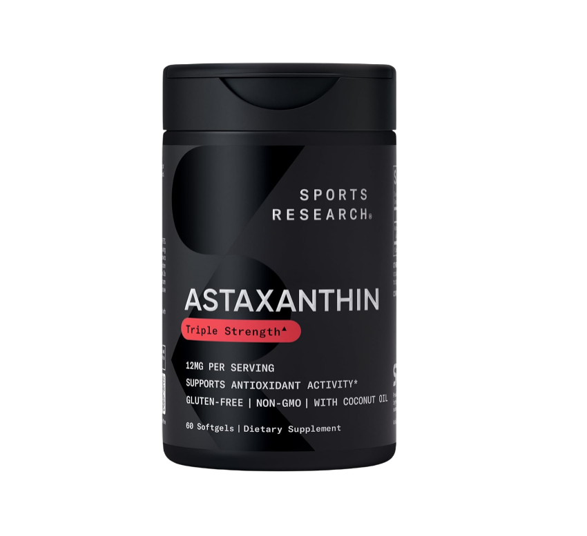 Sports Research Triple Strength Astaxanthin 12mg with Organic Coconut Oil - Antioxidant Supplement, Non-GMO Verified & Gluten Free - 60 Softgels