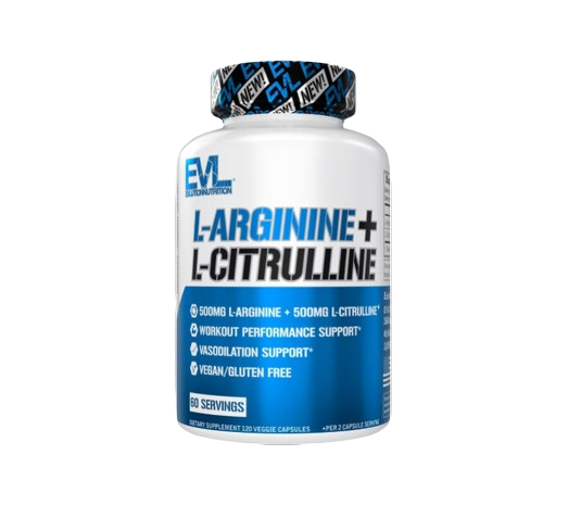 Evlution Nutrition L-Arginine + L-Citrulline - Endurance + Workout Performance Supplement - 1000mg Complex - Vasodilation + Nitric Oxide Support - Vegan + Gluten Free Capsules - 60 Servings