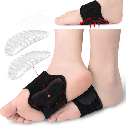 Arch Support Braces (Pair) for Plantar Fasciitis Relief - Adjustable Neoprene Arch Support Wraps with Gel Pads for Flat Feet High & Fallen Arch, Wear Over or Under Socks, Fits All Shoes (Black)