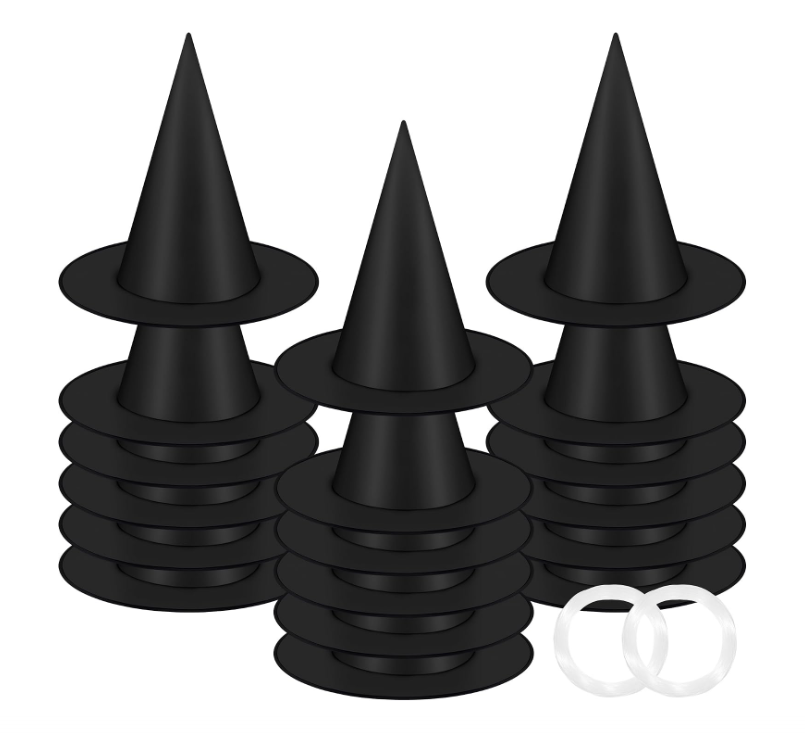 6/9/18Pcs Halloween Witch Hats Decorations, Black Hanging Witch Hats for Halloween Porch Decor, Floating Hat with 115 FT Nylon Cord, Thickened Wizard Hat Bulk for Scary Party Supplies Indoor Outdoor