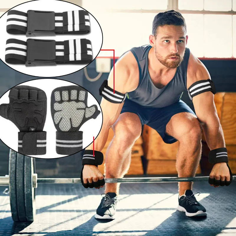 PRO 4-Pack Bundle Blood Flow Restriction Bands for Arms and Legs - Occlusion Training Bands Help You Gain Muscle Without Heavy Weight Lifting, Strong Elastic Strap + Quick-Release