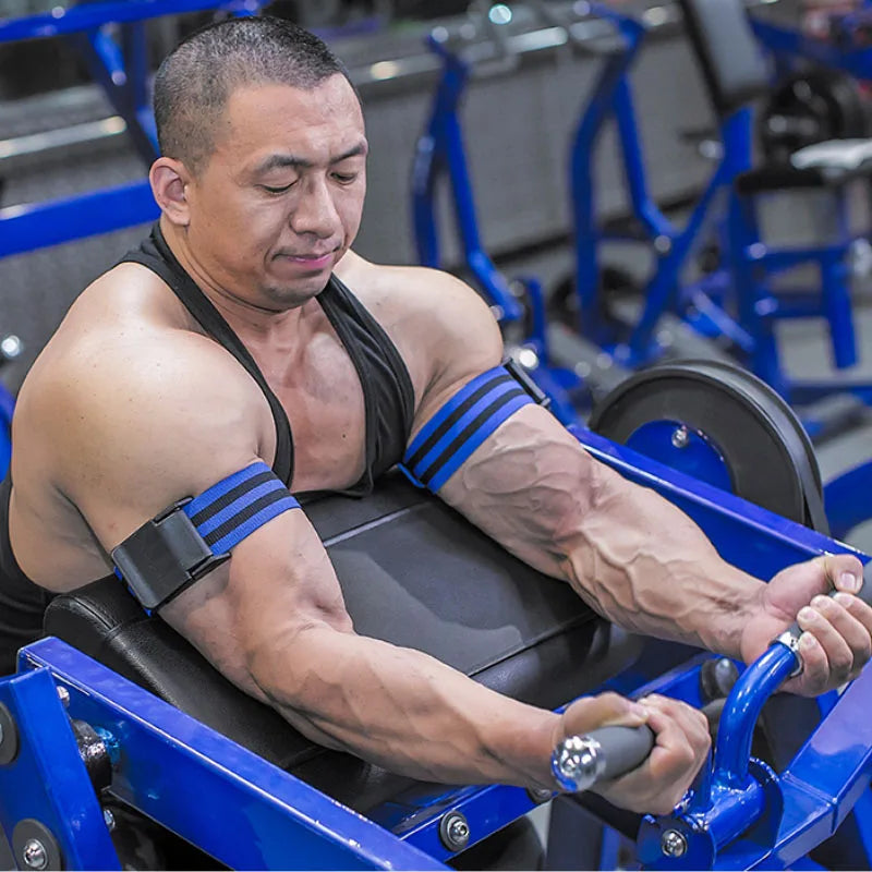 Blue PRO 4-Pack Bundle Blood Flow Restriction Bands for Arms and Legs - Occlusion Training Bands Help You Gain Muscle Without Heavy Weight Lifting, Strong Elastic Strap + Quick-Release