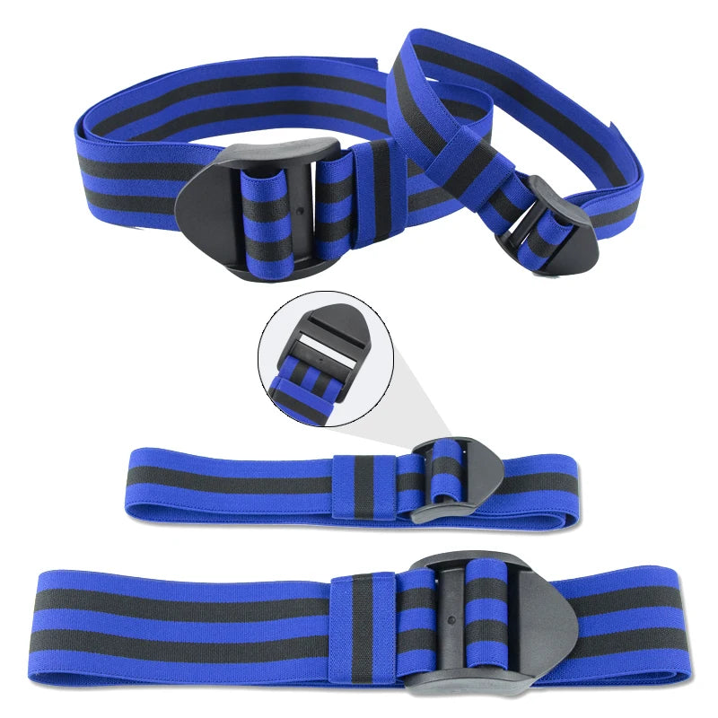 Blue PRO 4-Pack Bundle Blood Flow Restriction Bands for Arms and Legs - Occlusion Training Bands Help You Gain Muscle Without Heavy Weight Lifting, Strong Elastic Strap + Quick-Release