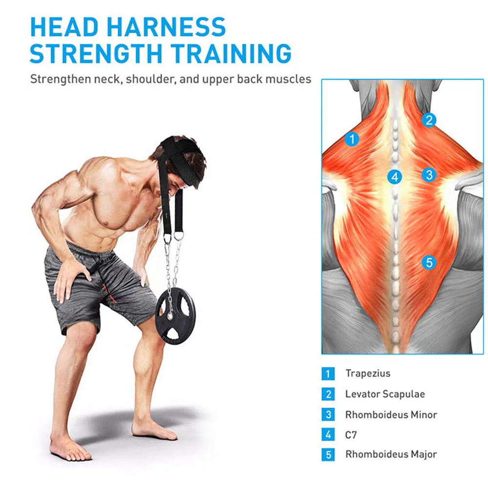 Fitness Neck Head Harness Neck Training Weight Lifting Strength Trainer With Adjustable Long Steel Chain and Strap Improve Muscle Strength Neck Exerciser
