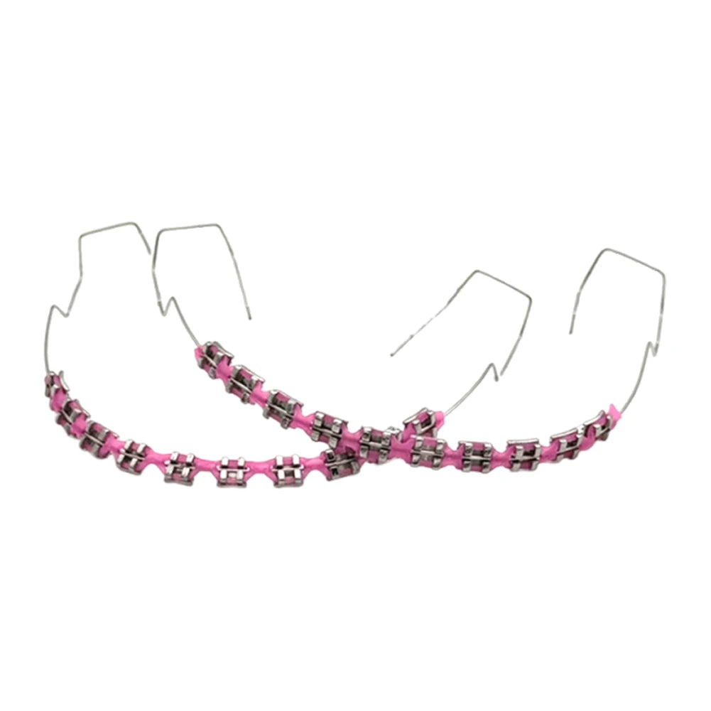1 Pack Fake Braces, Temporary Tooth Decoration with Metal Wires, Metal Brackets and Orthodontic Ligature Ties, Suitable for Orthodontists to Explain, for Dental Students to Practice (Pink)