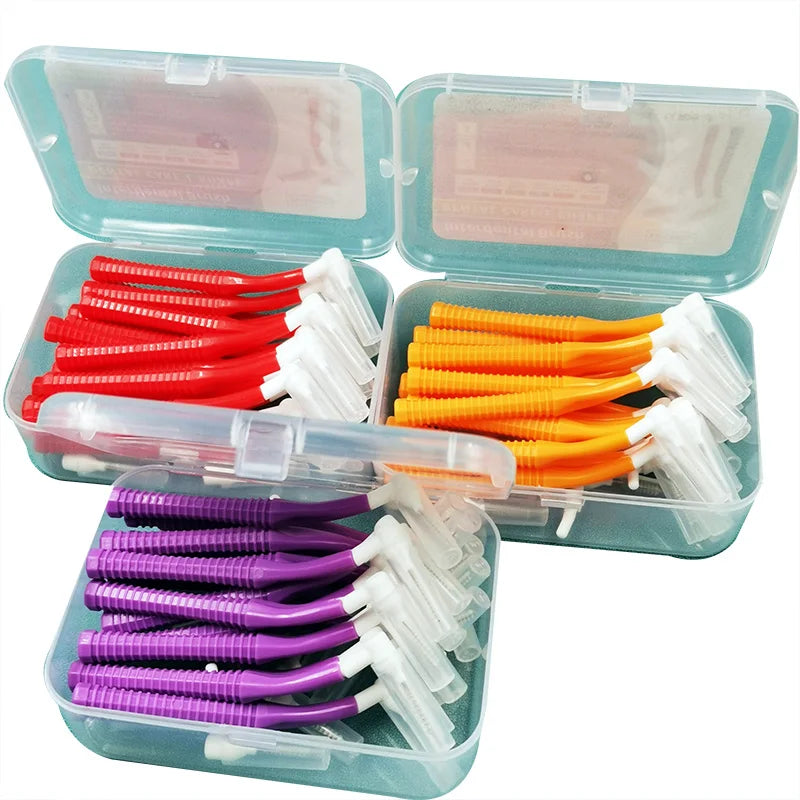 Interproximal Brush, Gum Interdental Brushes, L Angle Reusable Dental Cleaners Brushes,Disposable Oral Dental Hygiene Brush,Dental Toothpick Floss for Braces,Tooth Cleaning Tool (0.7mmPurple, Normal)