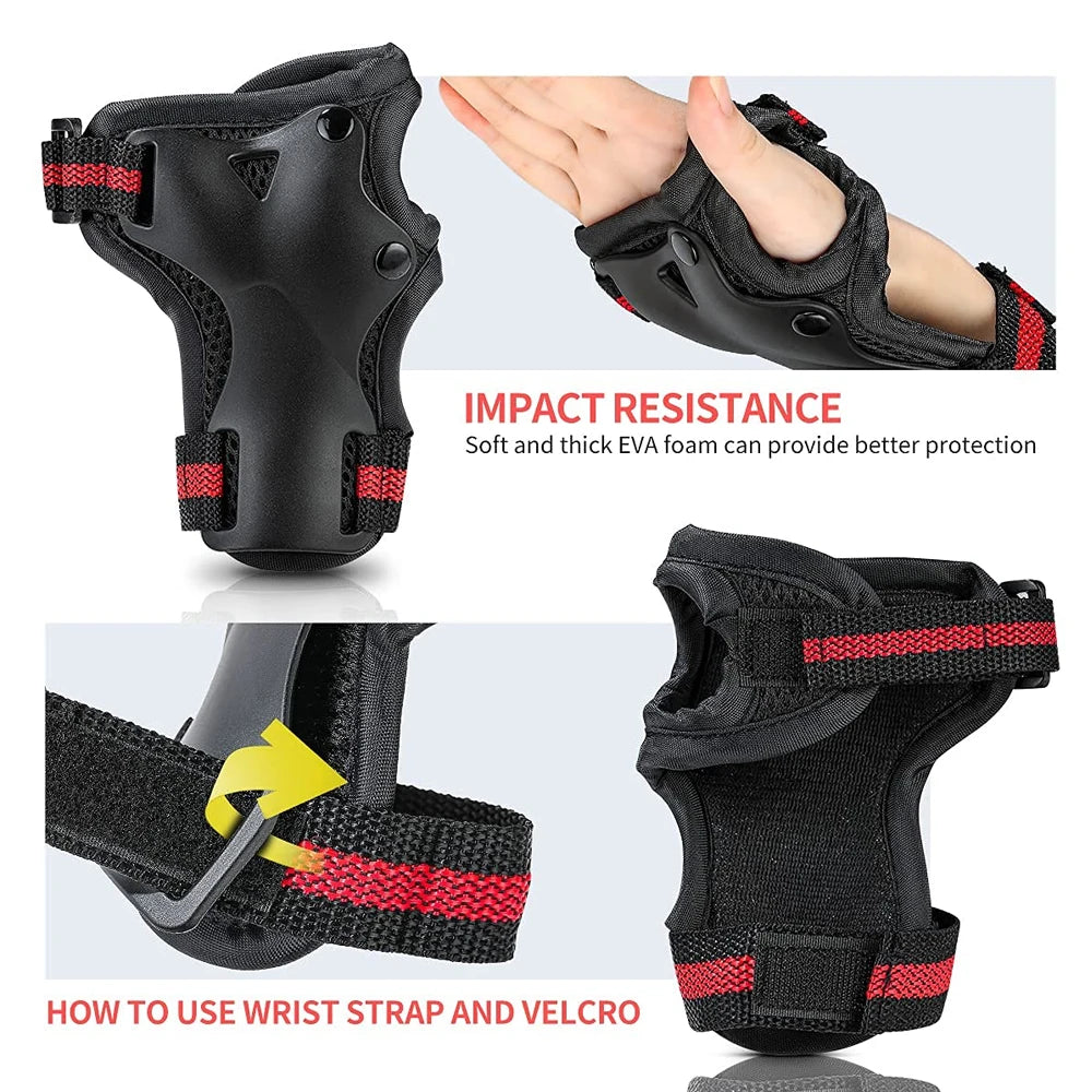 Adults Teens Unisex Adjustable Knee Elbow Wrist Braces Protective Pads Set for Skateboard Cycling Roller Skating and Other Outdoor Sports Safety Protective Gear Pads Guards Set