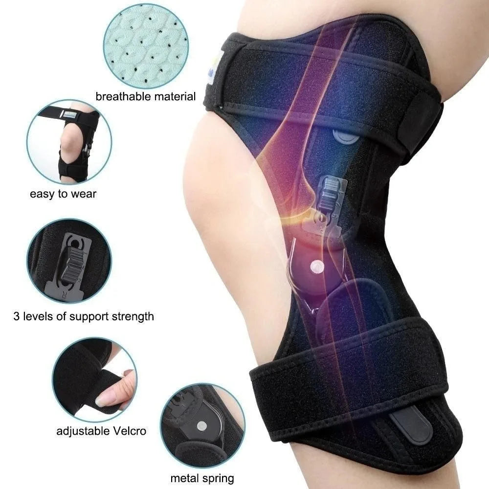 Black Spring Force Knee Pads, Knee Booster Knee Joint Support Powerful Non‑Slip Leg Protector Strength Training Strength Training (Copy)