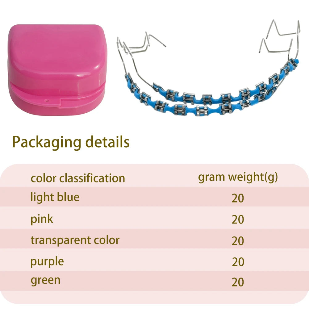 1 Pack Fake Braces, Temporary Tooth Decoration with Metal Wires, Metal Brackets and Orthodontic Ligature Ties, Suitable for Orthodontists to Explain, for Dental Students to Practice (Pink)