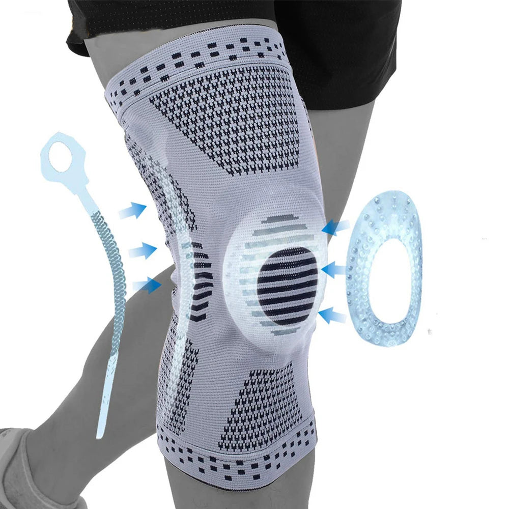 Blue Adjustable Knee Sleeve with side stabilizers - Knee Compression Sleeve for Men & Women, Knee Brace for Meniscus Tear, Arthritis Pain, Running, Sports & Injury Recovery Knee Support