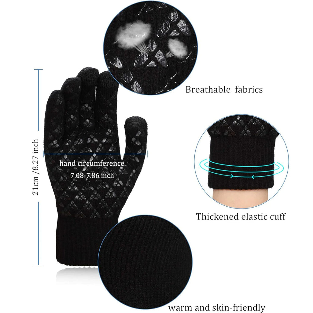 Black Winter Gloves for Men Women Waterproof Running Cycling for Cold Weather, Thermal Warm Windproof Material and Touch Screen Finger for Skiing Snow Driving Snowboarding
