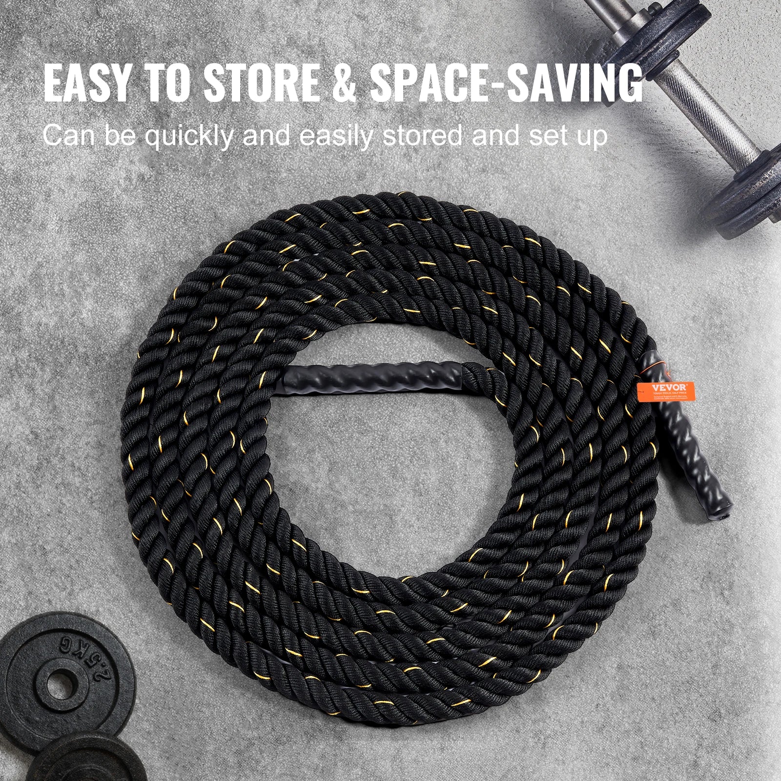 Battle Rope, 1.5 Inch Diameter 30Ft Length Polyester Exercise Rope, Battle Exercise Equipment, Heavy Weighted Rope for Home Gym Body Workout Core Strength Training Muscle Building Fitness