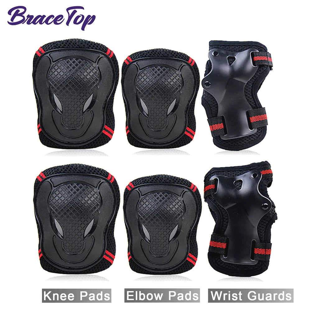 Adults Teens Unisex Adjustable Knee Elbow Wrist Braces Protective Pads Set for Skateboard Cycling Roller Skating and Other Outdoor Sports Safety Protective Gear Pads Guards Set