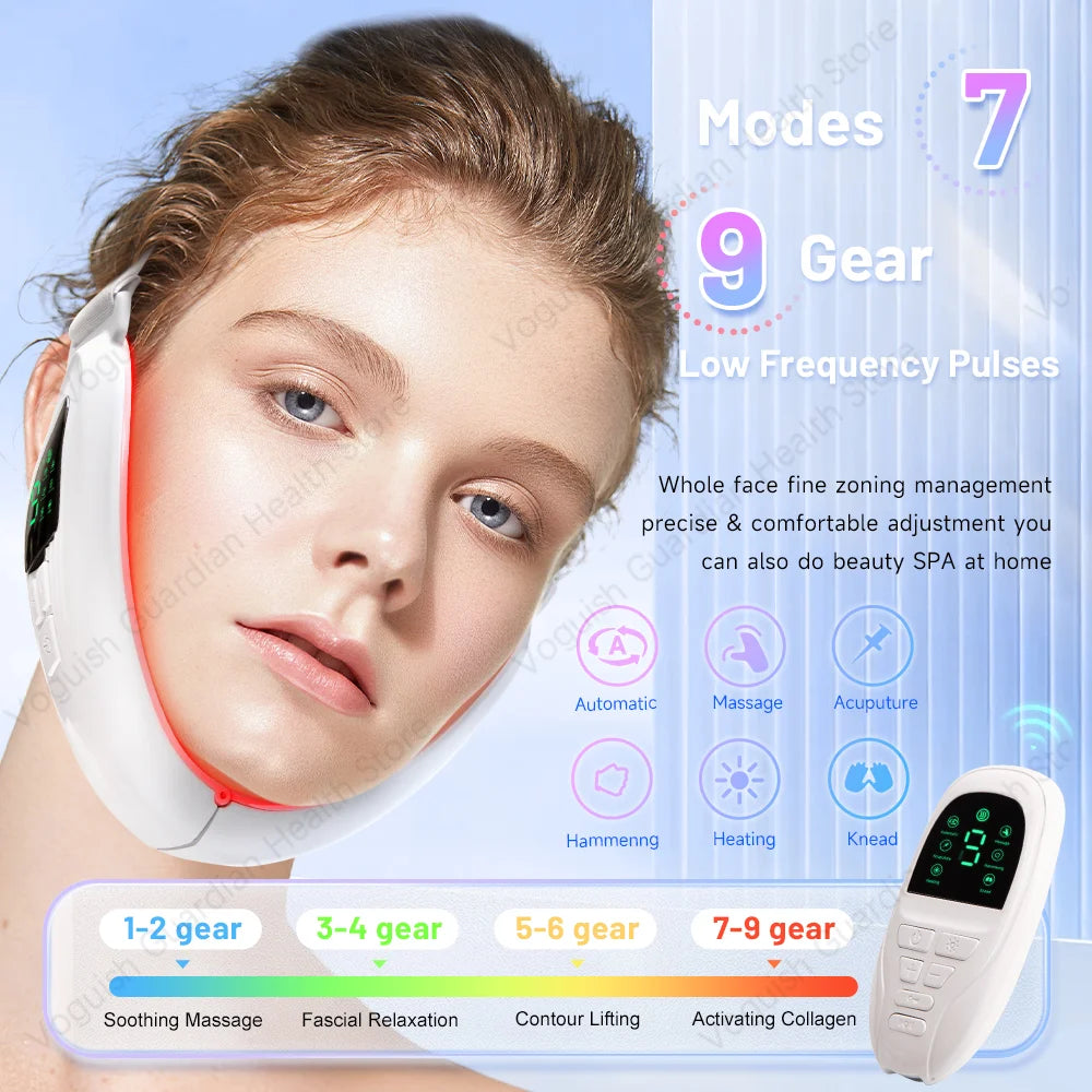 Pink 4 in 1 Massager for Face, Facial Sculpting Device for Double Chin, Reduces Sagging Skin, Remote Control Operation with 5 Modes, 15 Adjustable Intensities. (White)