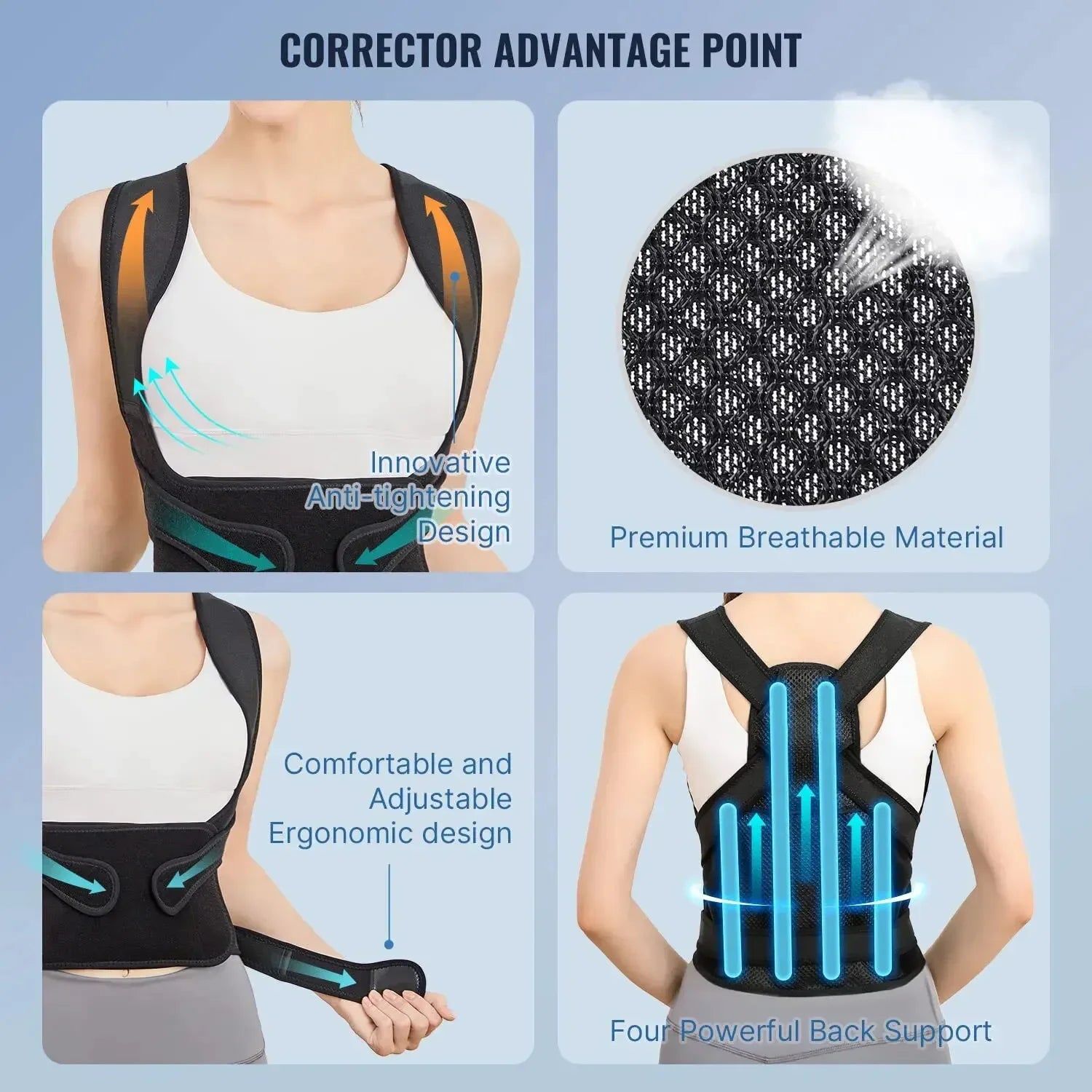 Posture Corrector for Women and Men, Back Support Brace for Neck Shoulder & Upper and Lower Back Pain Relief, Invisible Adjustable Lightweight Posture Corrector Under Clothes(Black, Large)
