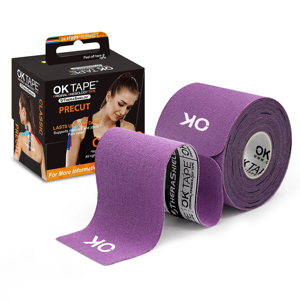 OK TAPE 4 Rolls Kinesiology Tape Precut, Cotton Elastic Athletic Tape Latex Free,20 Strips per Roll 2in x 16ft,Muscle Support,Black