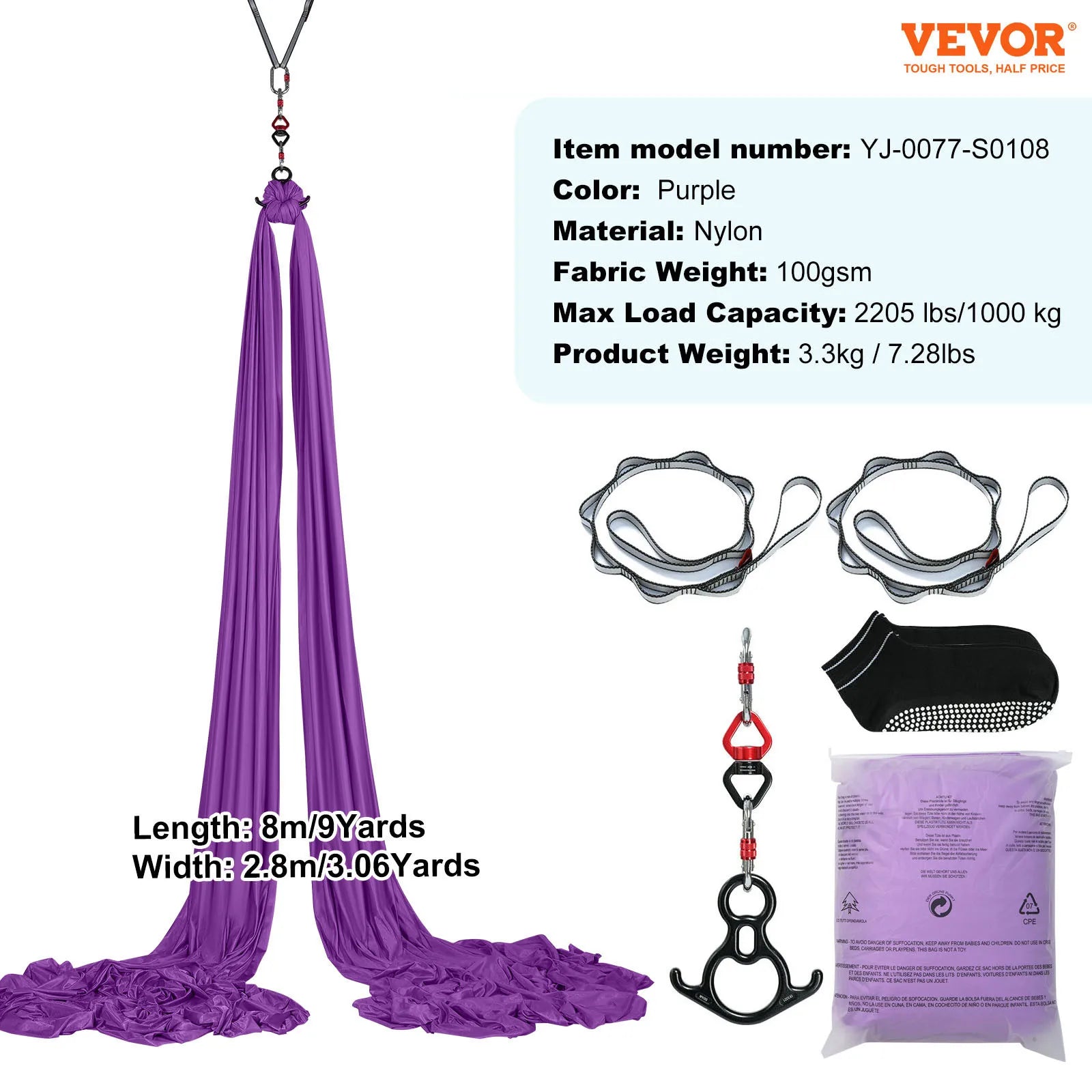 Aerial Yoga Hammock & Swing, Yoga Starter Kit with 100gsm Nylon Fabric, Full Rigging Hardware and Easy Set-up Guide, Antigravity Flying for All Levels Fitness Bodybuilding