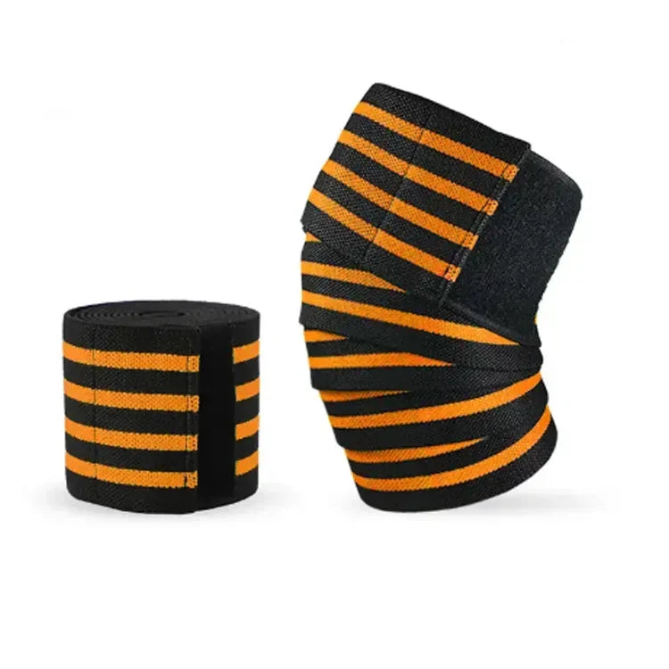 Orange Sports Knee Wraps (Pair) Weight Lifting, Gym Workout, Cross Training WODs,Fitness & Powerlifting - Knee Straps Squats - Compression & Elastic Support