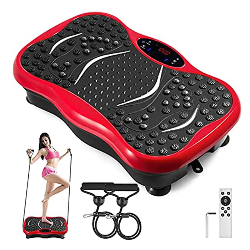 Red Vibration Plate Fitness Platform Exercise Machine Vibrating Shaking Full Body Shaker Workout Vibrate Stand Shake Board Sport Gym for Weight Loss Fat Burner for Women Men