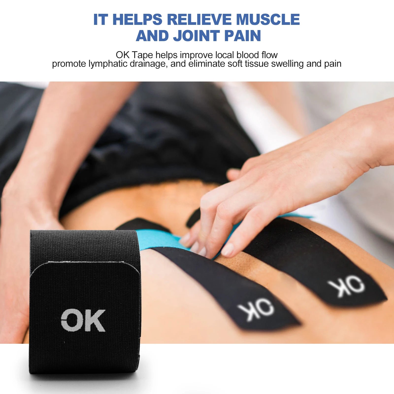 OK TAPE 4 Rolls Kinesiology Tape Precut, Cotton Elastic Athletic Tape Latex Free,20 Strips per Roll 2in x 16ft,Muscle Support,Black
